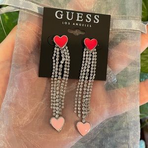Guess rhinestone heart earrings dangling $28 NEW
